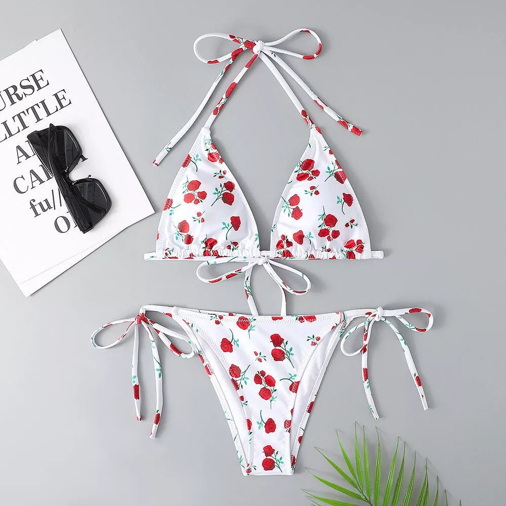 Women's multicolor printed split swimsuit bikini with quick-dry fabric and retro polka dot prints