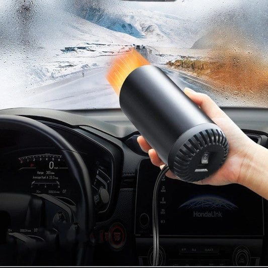 Compact car heater with adjustable airflow and heating/cooling functionality for year-round in-car comfort
