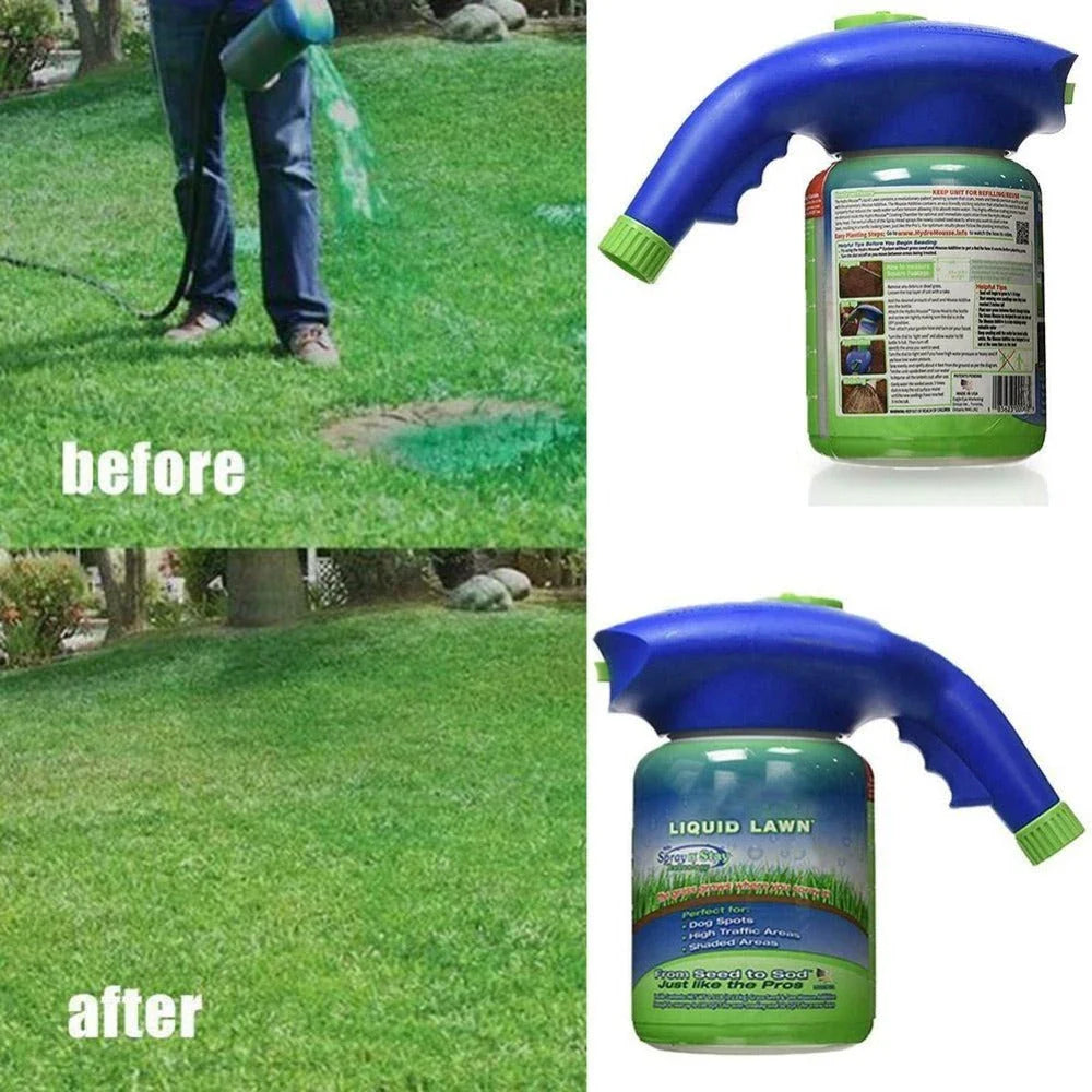 Premium hydro-seeding system with spray head and liquid mousse for effortless lawn rejuvenation