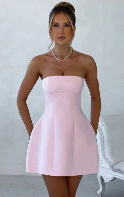 Backless tube dress in various colors, featuring a figure-flattering A-line silhouette and comfortable, breathable fabric for summer wear.