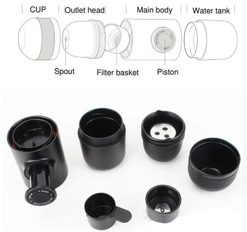 Portable Manual Espresso Coffee Maker with Stainless Steel Body and Silicone Components