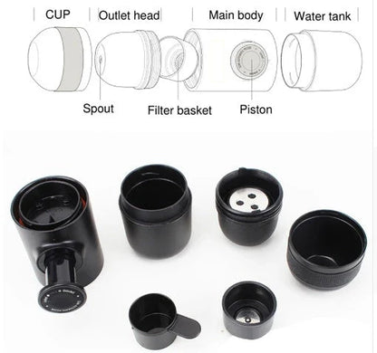 Portable Manual Espresso Coffee Maker with Stainless Steel Body and Silicone Components