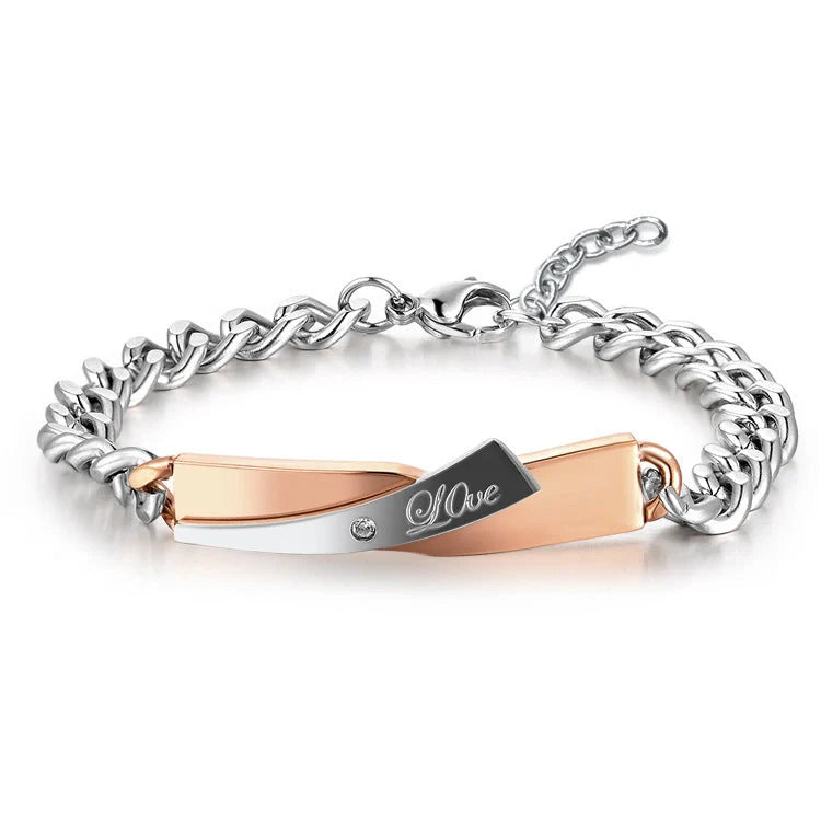 Stainless Steel Couple Cross-design Bracelet in gold and black finishes