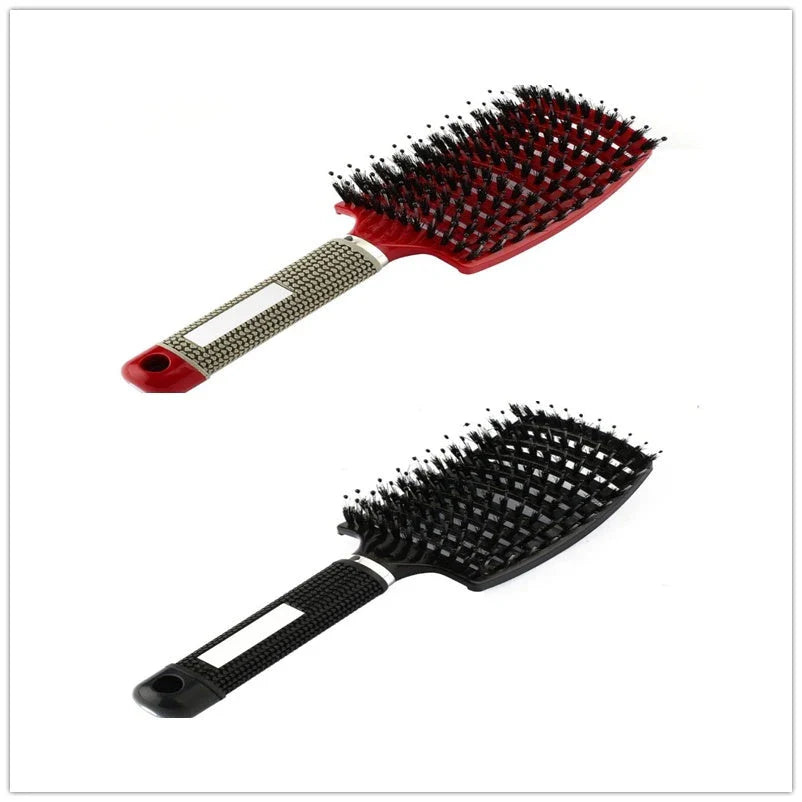 A premium hair brush with a sleek design, featuring soft bristles and a rounded massage function for healthy, detangled hair