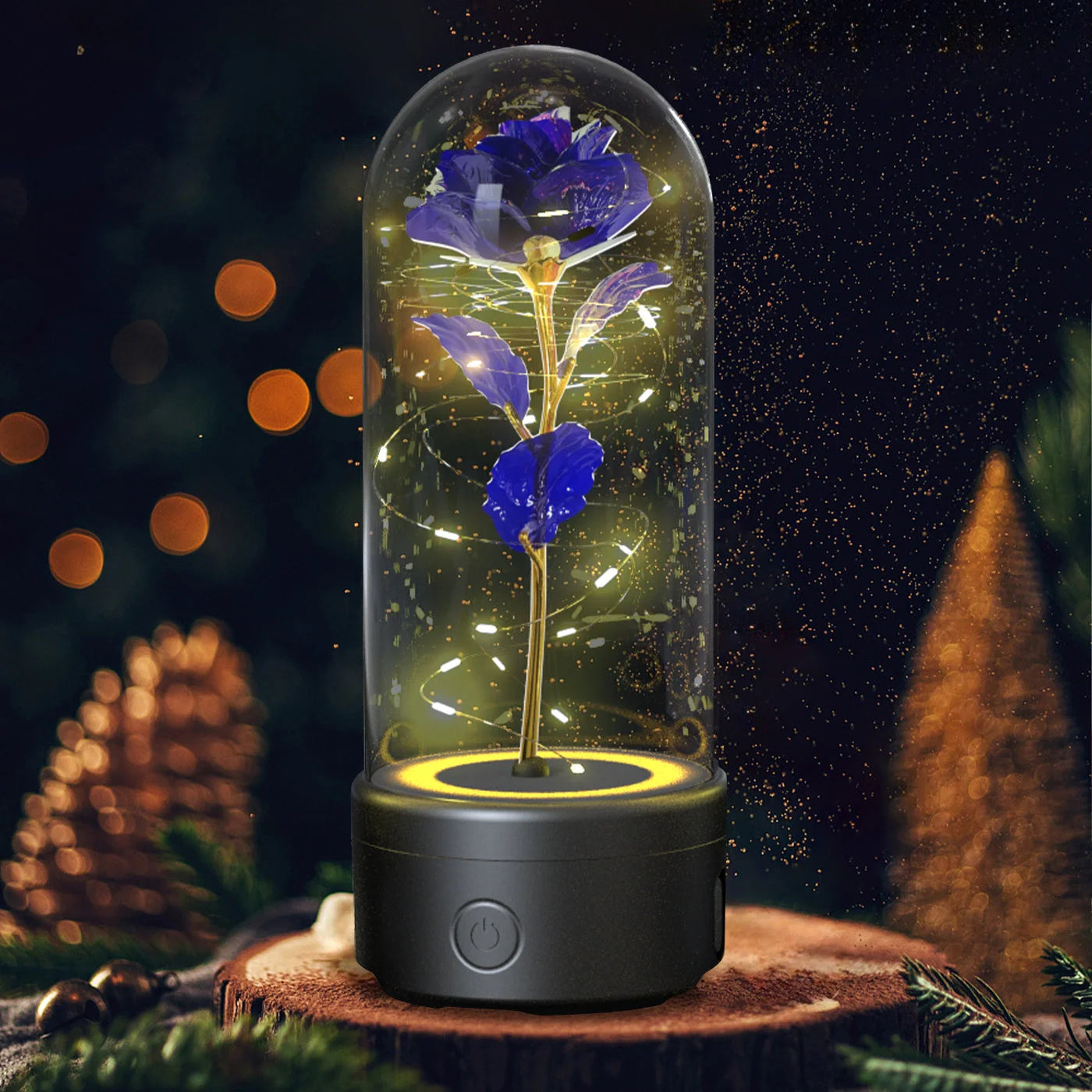 Elegant LED rose light with Bluetooth speaker in glass cover