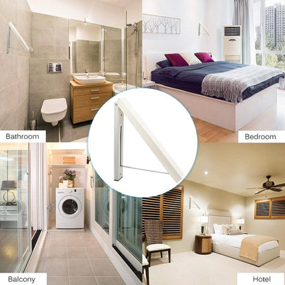 Convenient folding clothes drying rack with sturdy plastic and steel construction, providing generous hanging space for laundry in small living spaces.