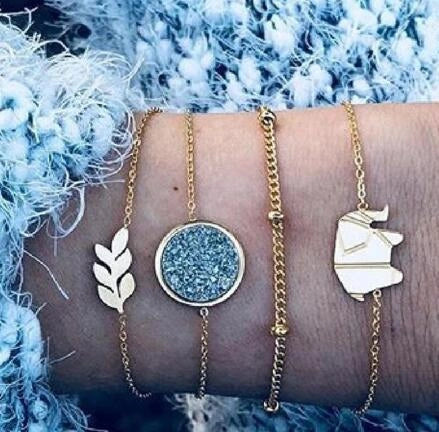 Bead Chain Bracelet Set featuring star and moon design in alloy material