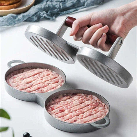 Aluminium alloy round burger press for making uniform beef patties, non-stick and dishwasher safe