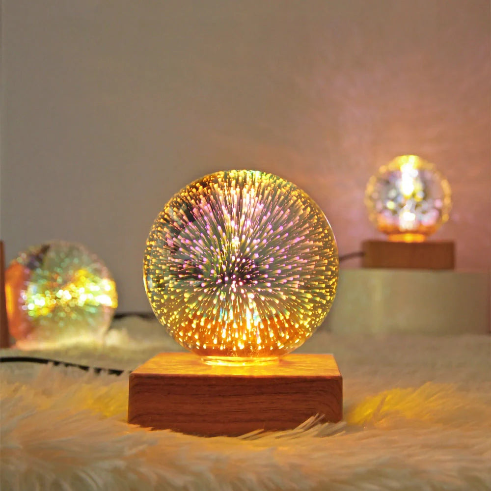 USB 3D Firework Crystals Ball Night Light with starry sky effect
