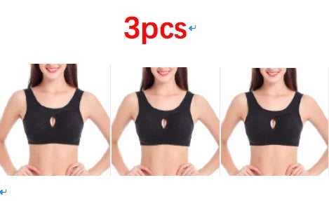 Supportive cotton sports bra with crossover design for lift and support, preventing sagging and bra lines