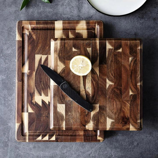 Solid acacia wood cutting board for kitchen use, 3cm thick, brown color