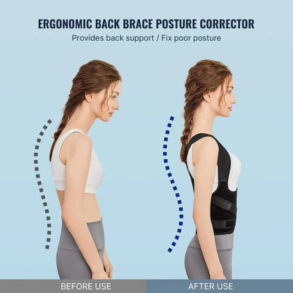 Invisible Back Posture Correcting Support Belt in Black with Breathable Mesh Design