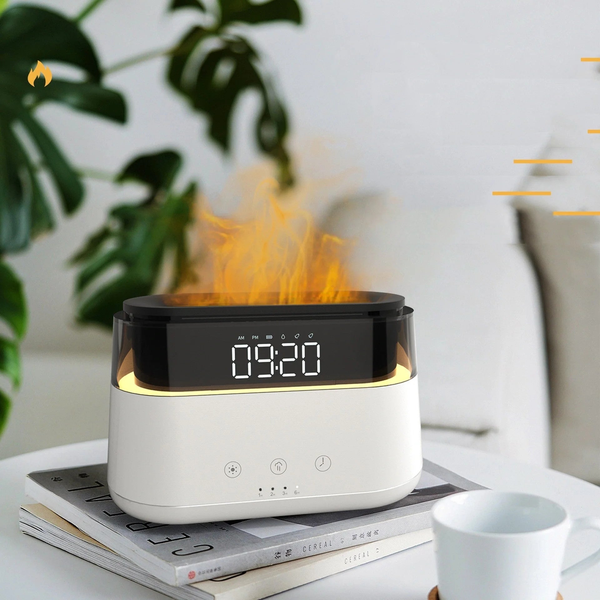 White Flame Humidifier with clock display and USB power