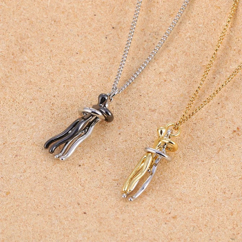 Affectionate Hug Necklace for couples in punk street style with snake bone chain