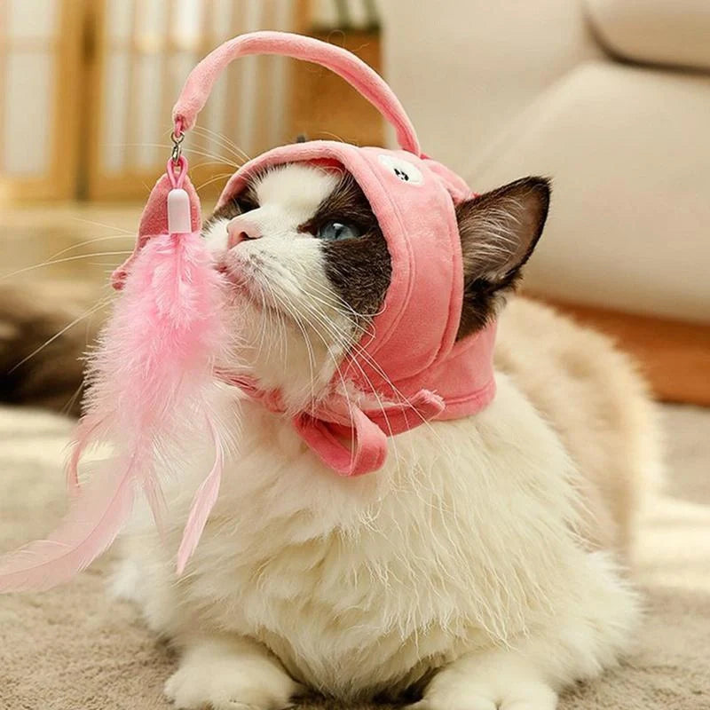 Adjustable head wearing feather funny cat stick toy for indoor play