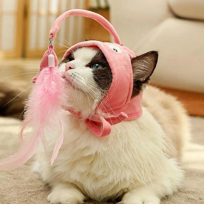 Adjustable head wearing feather funny cat stick toy for indoor play