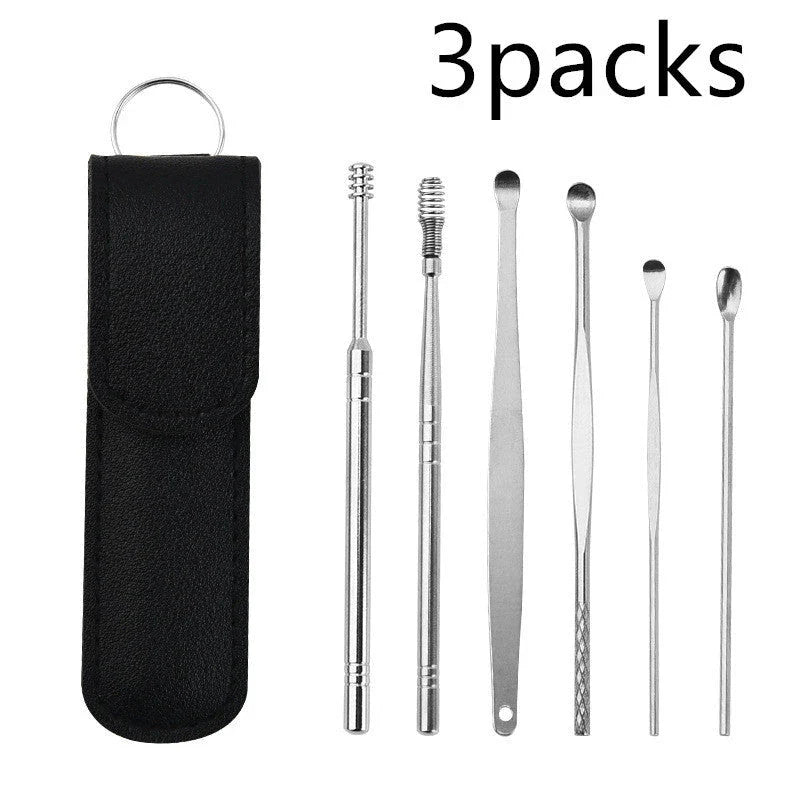 Premium stainless steel ear cleaner set with dual-headed spiral design and carrying case