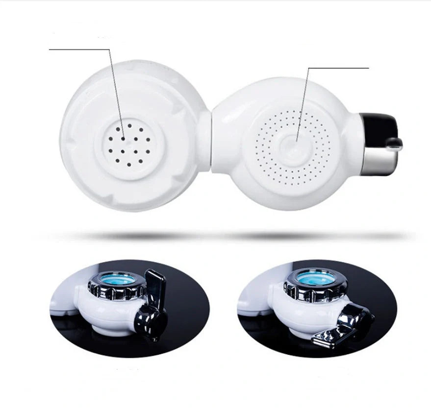 White kitchen tap water purifier with ceramic cartridge and universal adapter