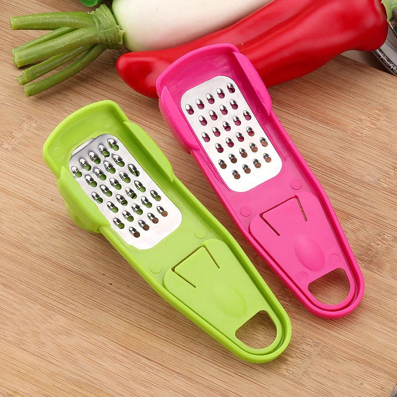 Eco-friendly garlic press and seasoning grinder in rose and green