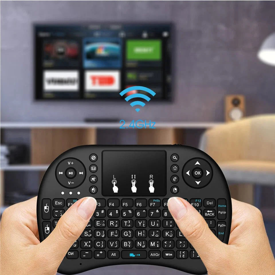 Sleek wireless mini keyboard with touchpad, versatile connectivity for smart TVs, PCs, and more