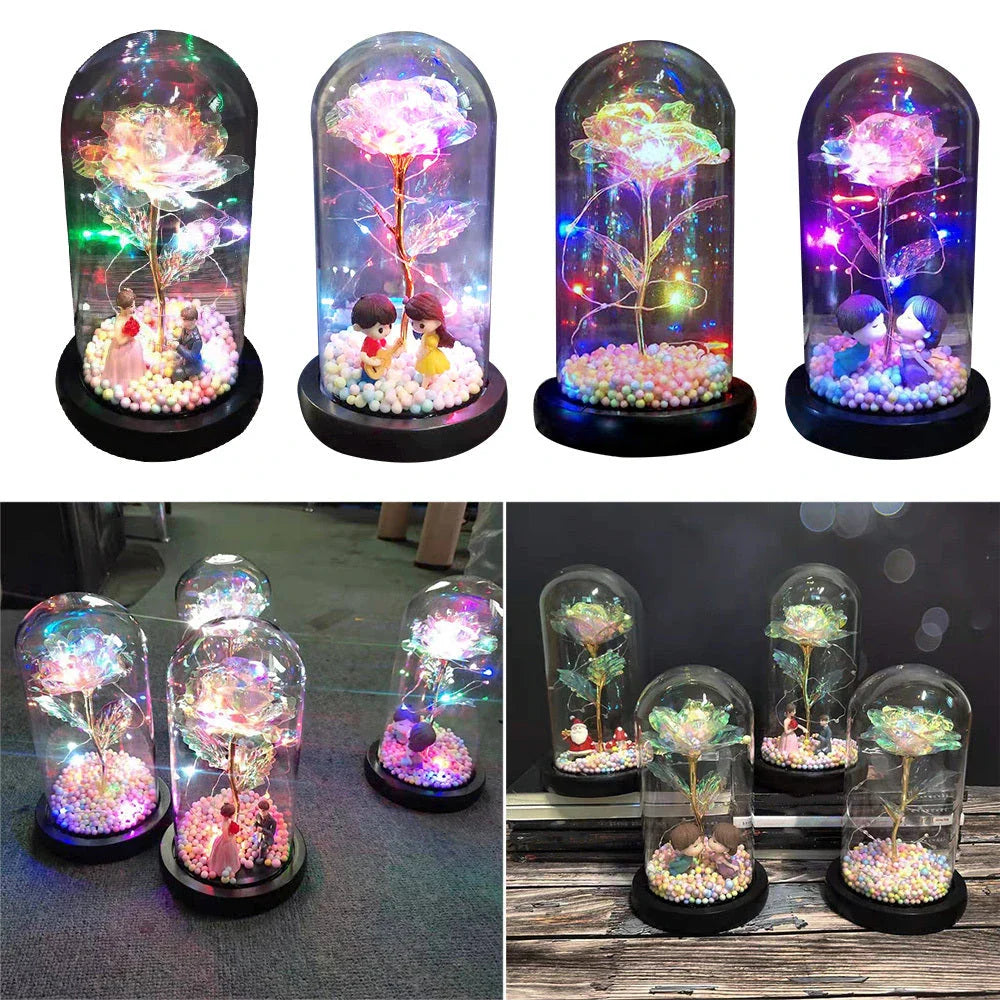 Enchanting artificial rose flower in a glass dome, a timeless home decor piece