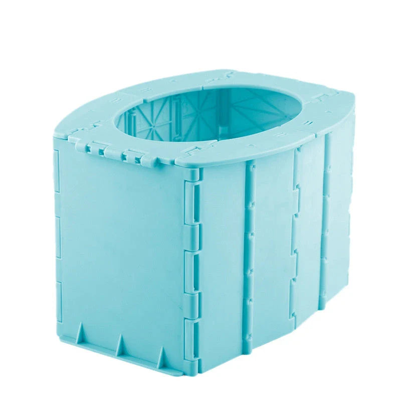 Portable folding toilet in various colours, perfect for camping, hiking, and outdoor activities
