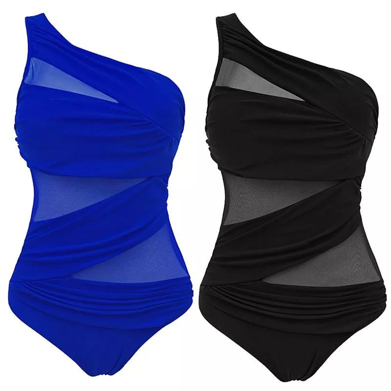 Women's plus size one-piece swimsuit with chest pad in solid colours