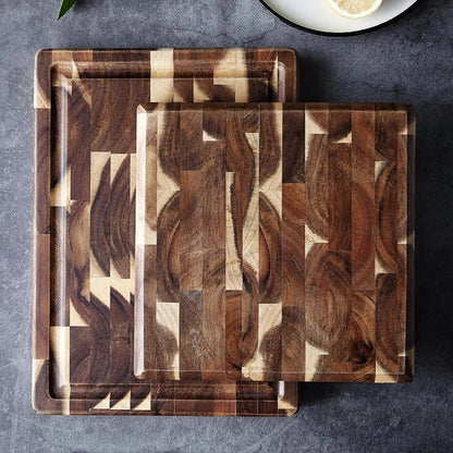 Solid acacia wood cutting board for kitchen use, 3cm thick, brown color
