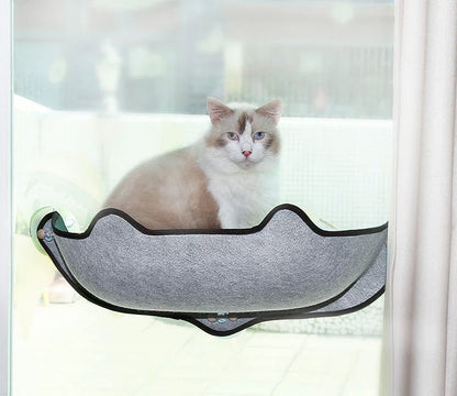Cozy window-mounted cat hammock with soft, breathable felt cloth and powerful suction cups for easy installation on any flat surface