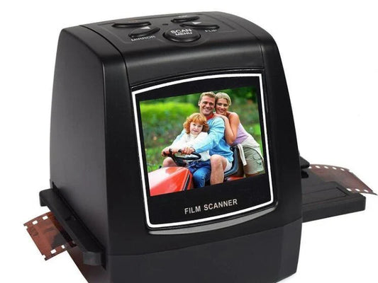 A versatile film and slide scanner that digitizes 35mm film, negatives, and slides with high resolution and vibrant colors.