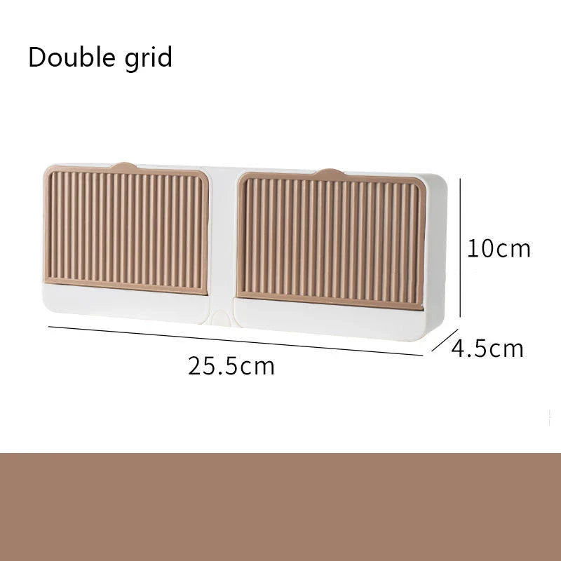 Stylish bathroom soap dispenser with wall-mounted storage box and drainage design