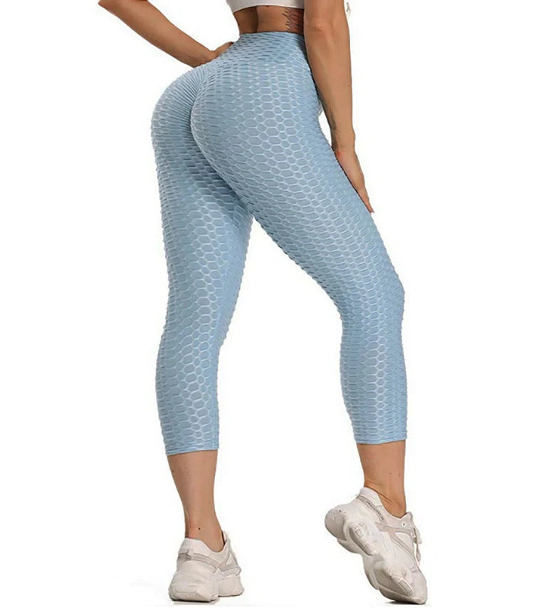 Women's high-waisted yoga pants with butt lifting design in various colours