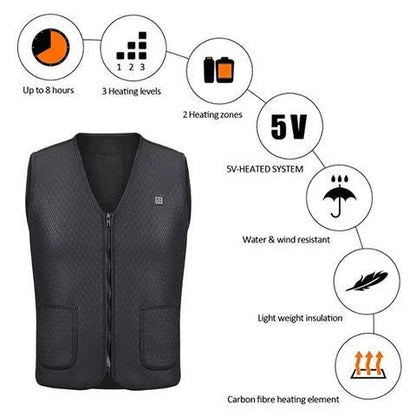 Versatile outdoor electric heated vest with adjustable heating, water-resistant design, and convenient features for activities like skiing, fishing, and more.