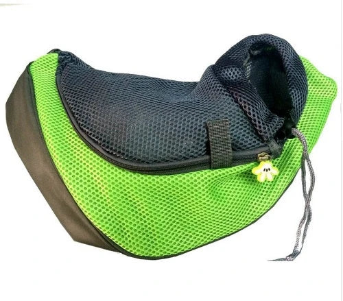 Premium soft pet sling carrier with padded mesh fabric and adjustable leather strap for hands-free convenience and pet comfort