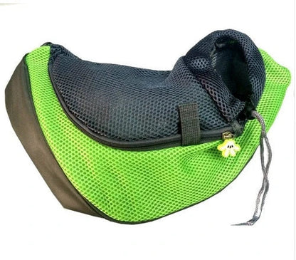 Premium soft pet sling carrier with padded mesh fabric and adjustable leather strap for hands-free convenience and pet comfort