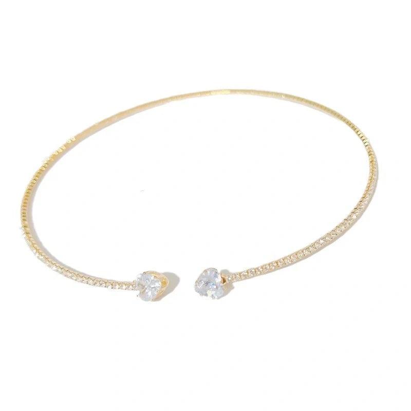 Elegant silver and gold rhinestone heart choker necklace for women