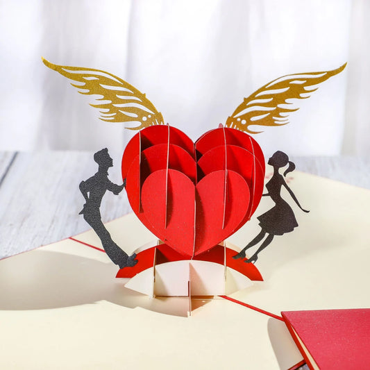 Elegant 3D pop-up wedding and anniversary greeting cards with laser-cut designs in a variety of romantic themes
