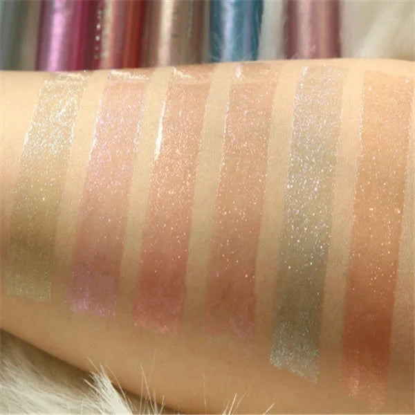 Polarized lip gloss in six vibrant shades, showcasing high-shine finish and vitamin E enrichment
