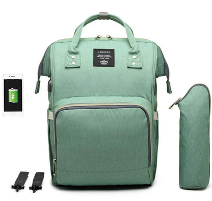 Premium mummy backpack in a range of stylish colours, featuring dedicated compartments for bottles, nappies and personal items.