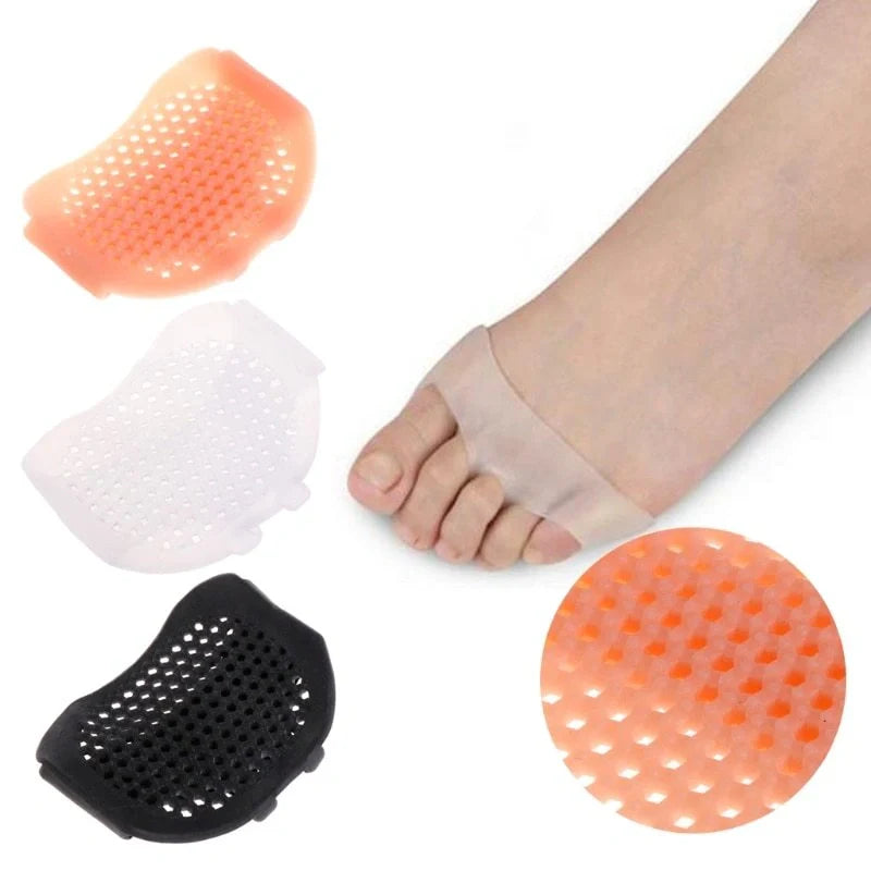 Breathable silicone honeycomb front pads for high heels, offering pain relief and comfort.