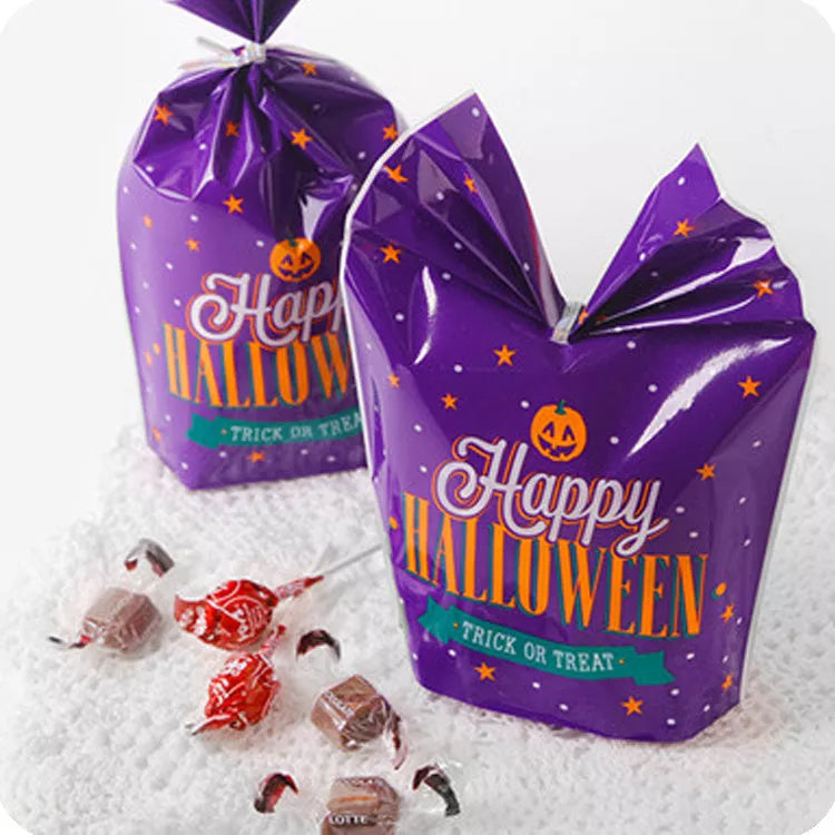 Orange and dark purple Halloween candy bags with 14cm width and 20cm height
