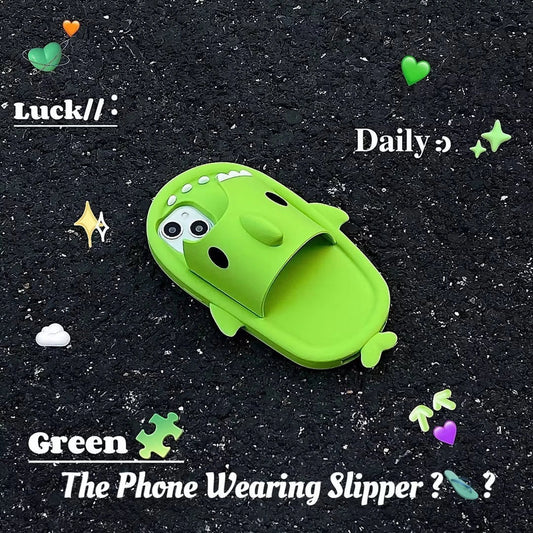 Shark slipper silicone phone case for iPhone 11-14 Pro Max in green