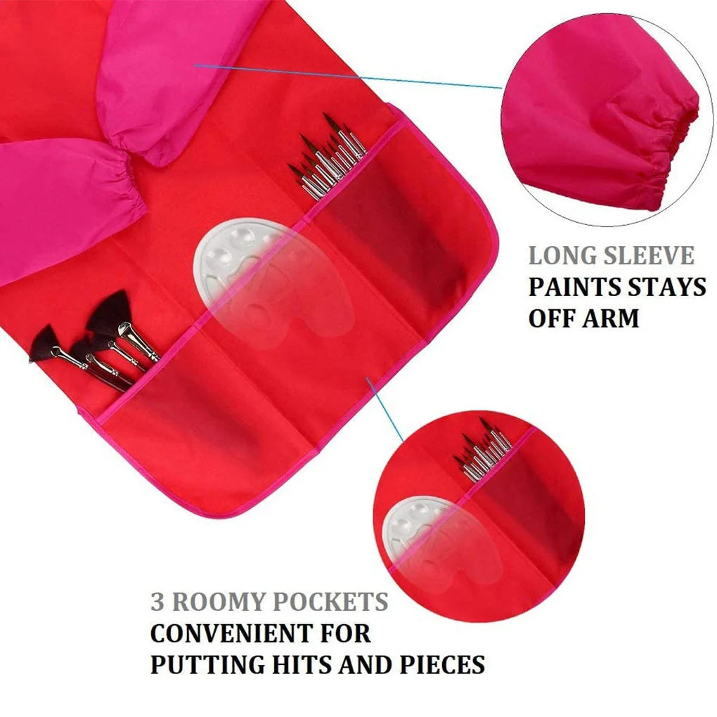 Waterproof children's painting apron with long sleeves in various colors