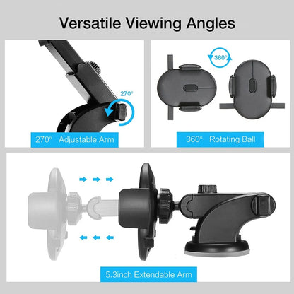 Telescopic car phone holder with suction cup and 360-degree rotation