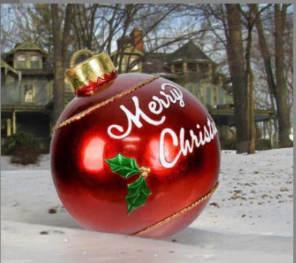 Inflatable Christmas baubles in various festive designs for outdoor holiday decoration