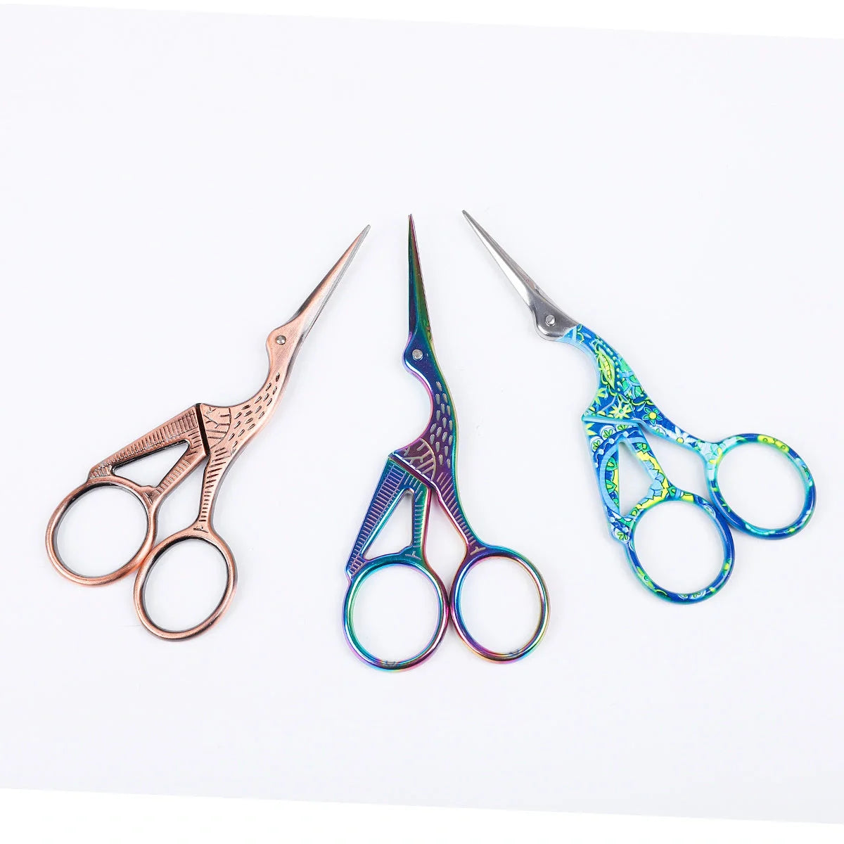Elegant stainless steel crane embroidery scissors in various colors