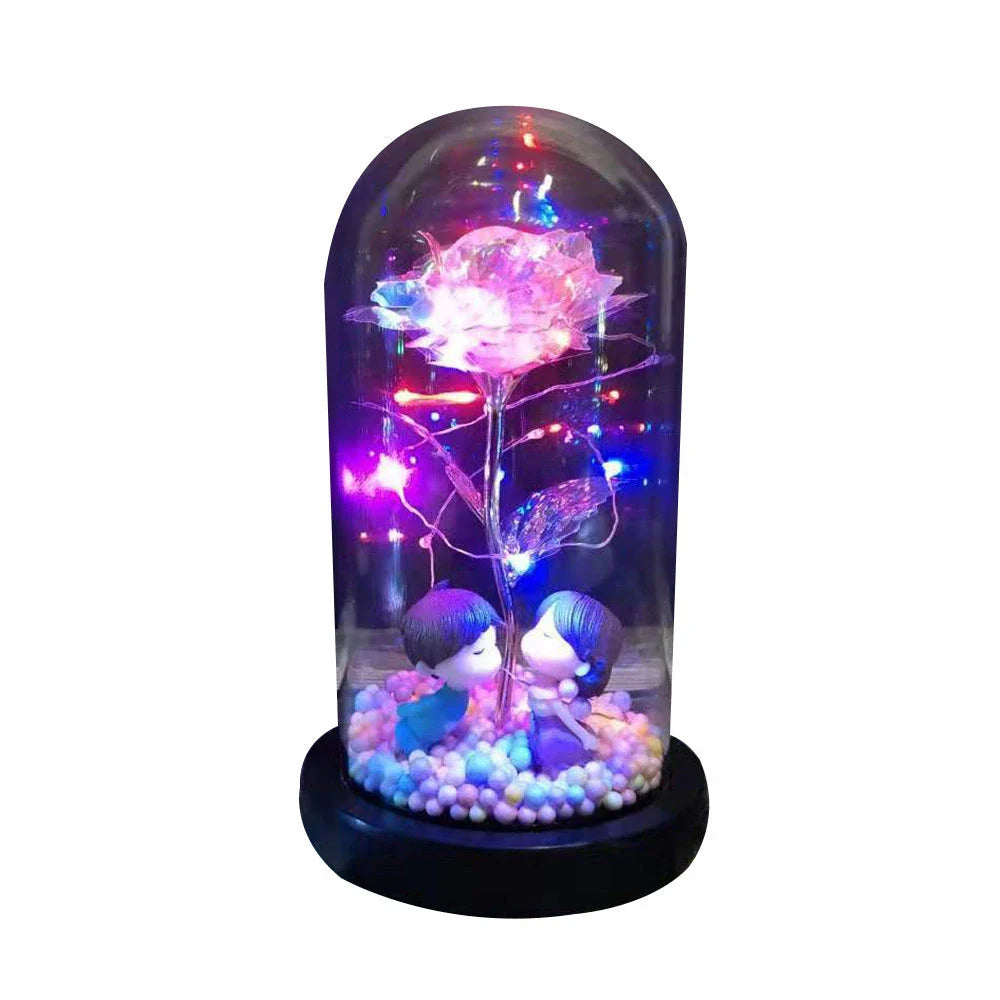 Enchanting artificial rose flower in a glass dome, a timeless home decor piece