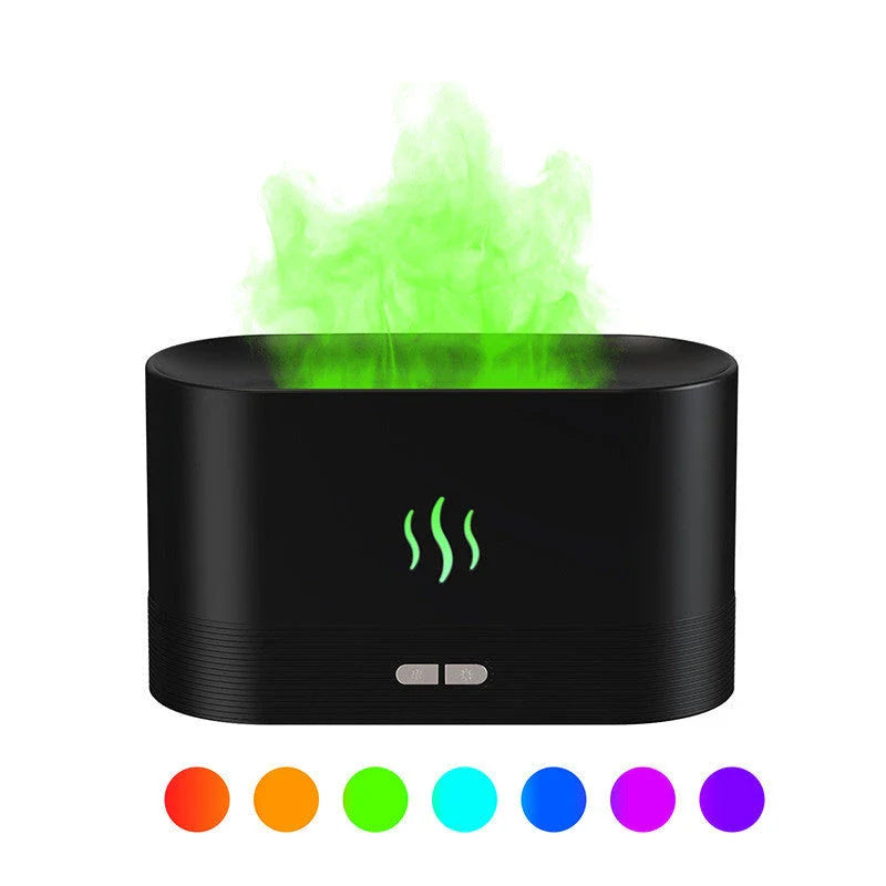 Elegant mist diffuser with realistic flame effect, designed for relaxation and aromatherapy in home, office, or yoga studio