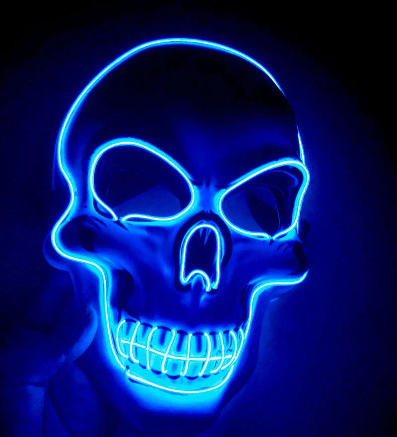 Spooktacular LED Skeleton Mask in a variety of vibrant colours, featuring four lighting modes for the perfect eerie ambiance