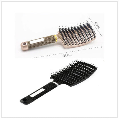 A premium hair brush with a sleek design, featuring soft bristles and a rounded massage function for healthy, detangled hair